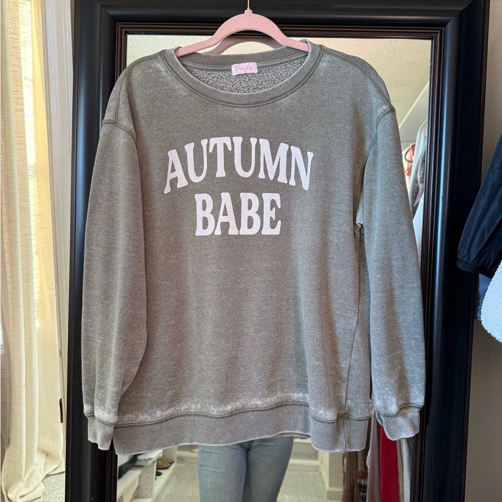 Pink Lily Olive Green Textured Sweatshirt